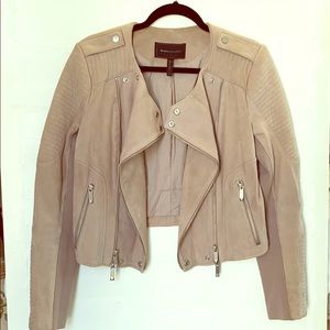 BCBG powder pink suede moto jacket